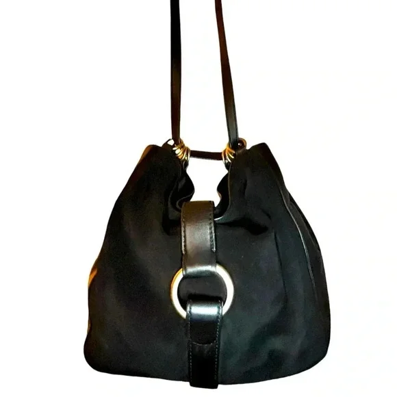 Michael Kors“Quincy” 2Way Black Suede/Leather Trim Bag Antiqued Silver Accents Bags